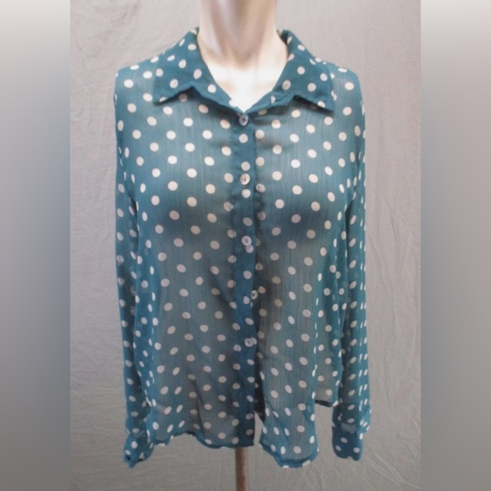 About A Girl Teal and White Polka Dot Shirt